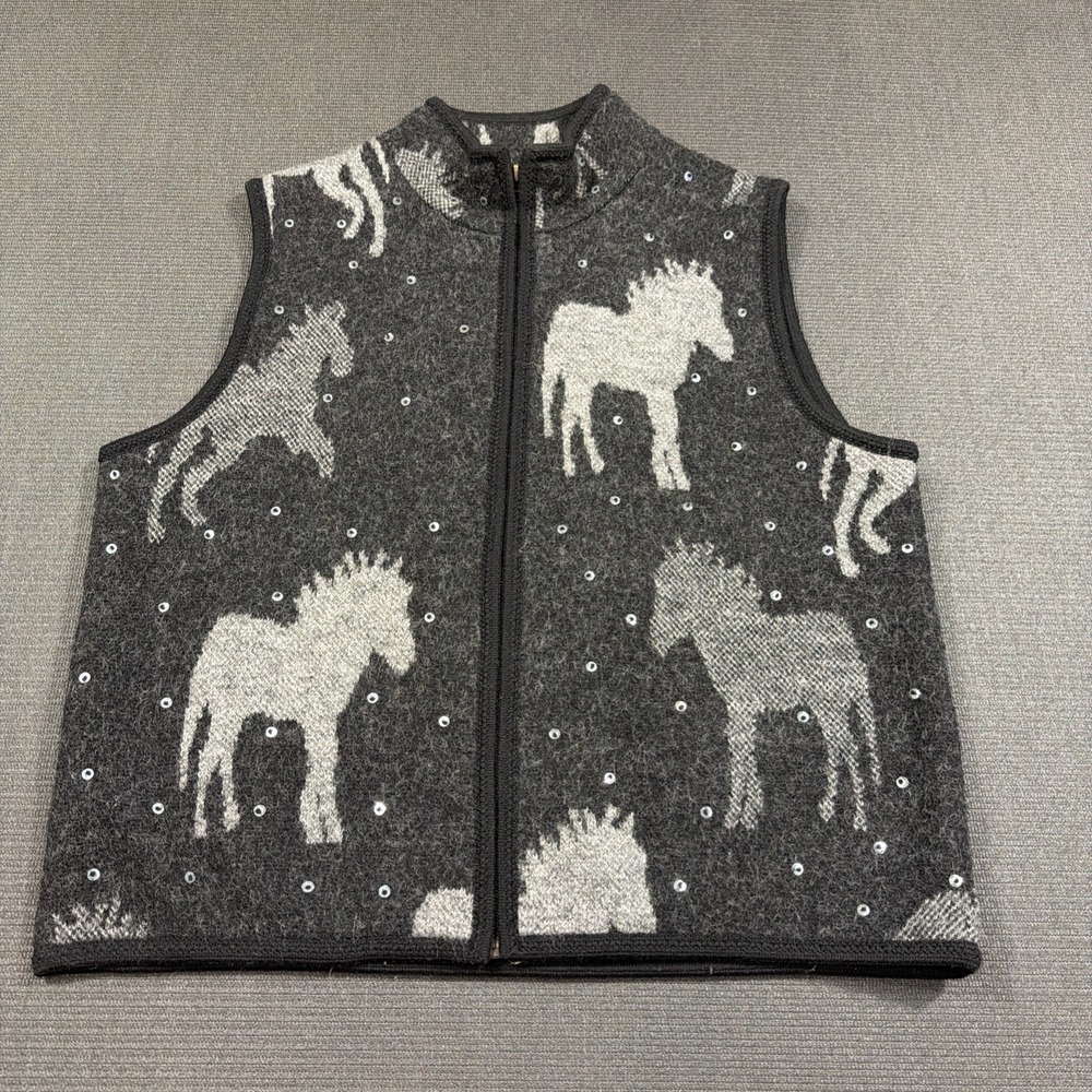 Tally Ho 100% Boiled Wool Vest VTG Size XL Equestrian Horses Sequin Gray